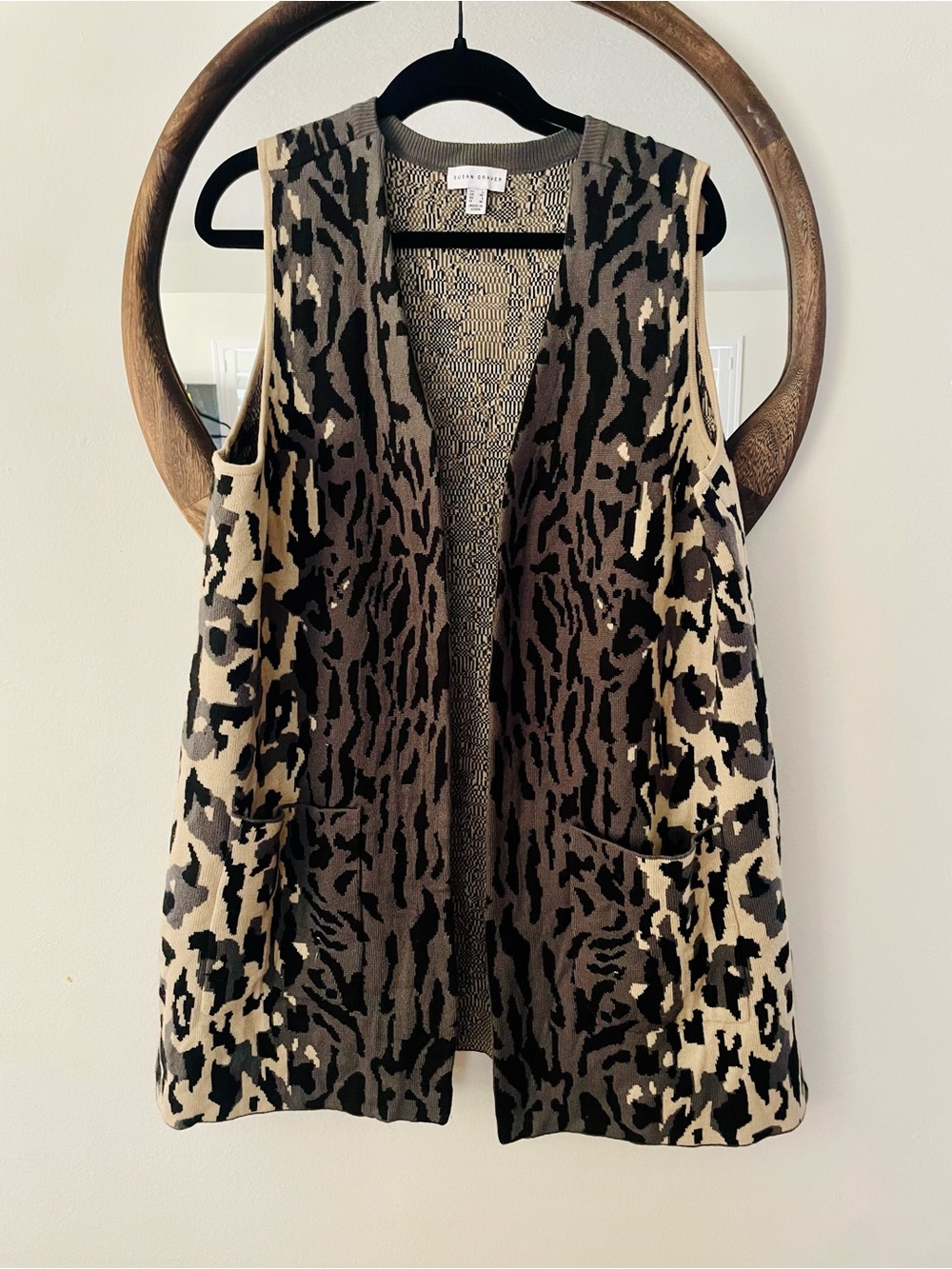 Susan Graver Neutral Animal-Pattern Open Front Vest